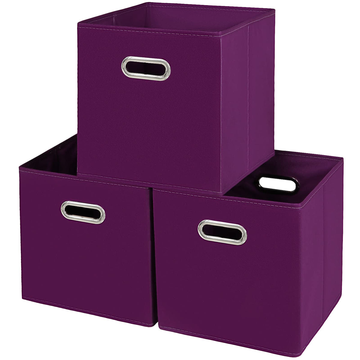 Yunkeeeper storage bins Cubes, Fabric Cube Organizer with Handle, Foldable Cube Bins for Cloth or Accessary Storage, 11x11x11, Set of 3,(Gray)