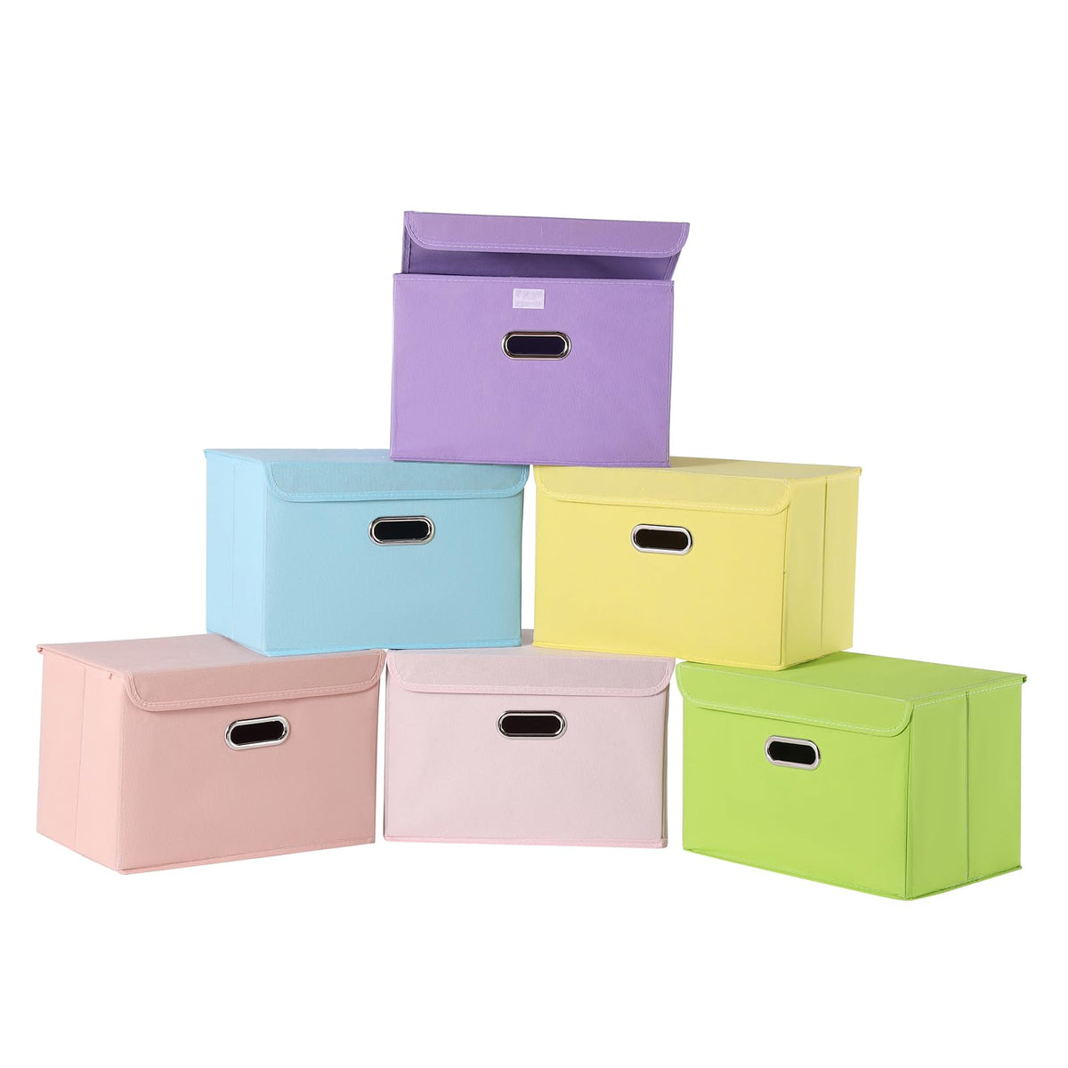 STOREONE Fabric Storage Cube Bins Foldable Organizer Container Collapsible Basket with Lids and Metal Handles, for Home, Bedroom, Closet 3 Pcs (Navy Blue)