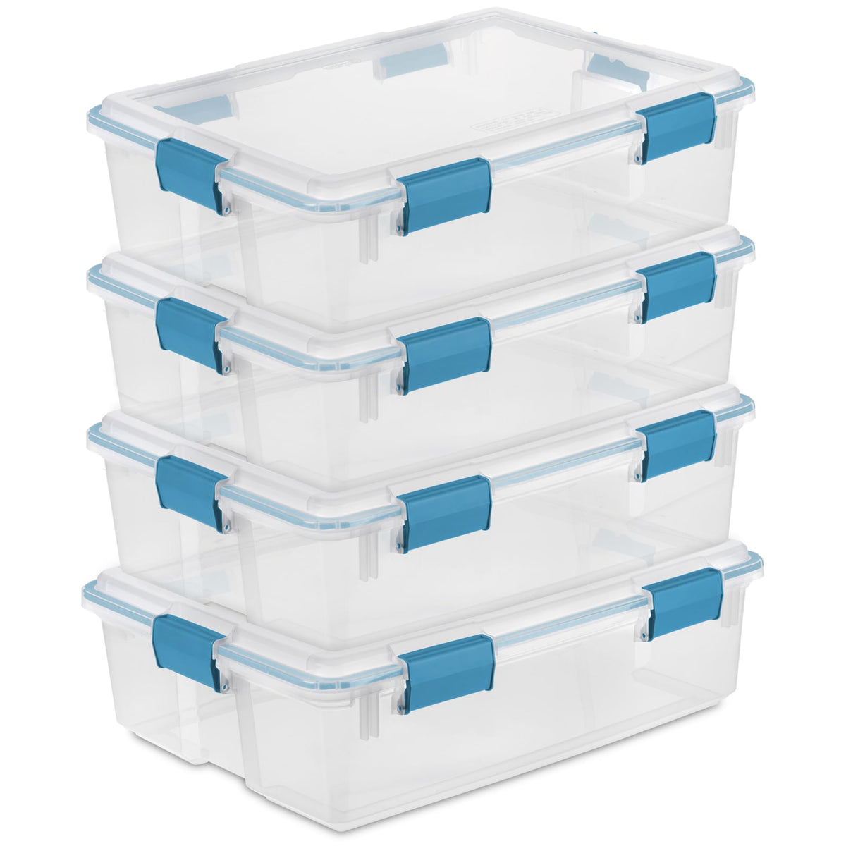 Sterilite 4-Pack 54 Quart Gasket Box, Home Storage Organizer Bins with Lids - Stackable Clear Plastic Containers for Bedroom, Bathroom, Garage, Basement, or Attic