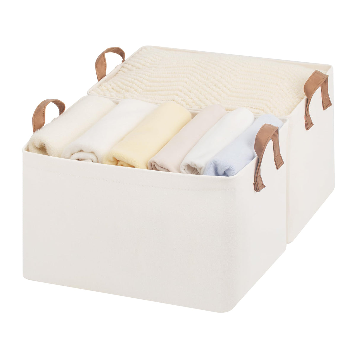 StorageWorks Linen Closet Organizers, Fabric Storage Bin, Beige, 2-Pack