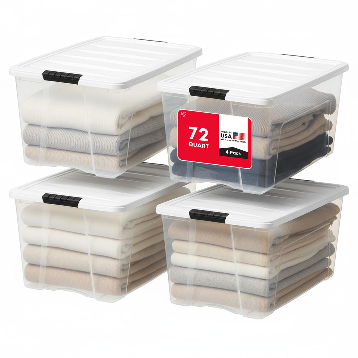 IRIS USA 6-Pack 72 Quart Storage Bins with Lids, Clear