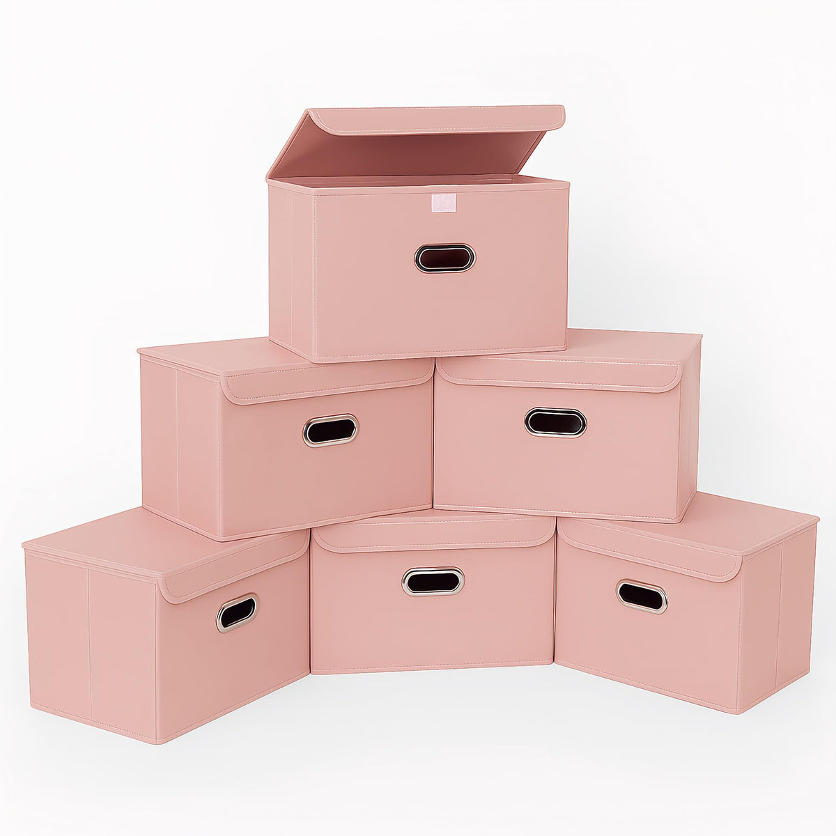 STOREONE Fabric Storage Cube Bins Foldable Organizer Container Collapsible Basket with Lids and Metal Handles, for Home, Bedroom, Closet 3 Pcs (Navy Blue)