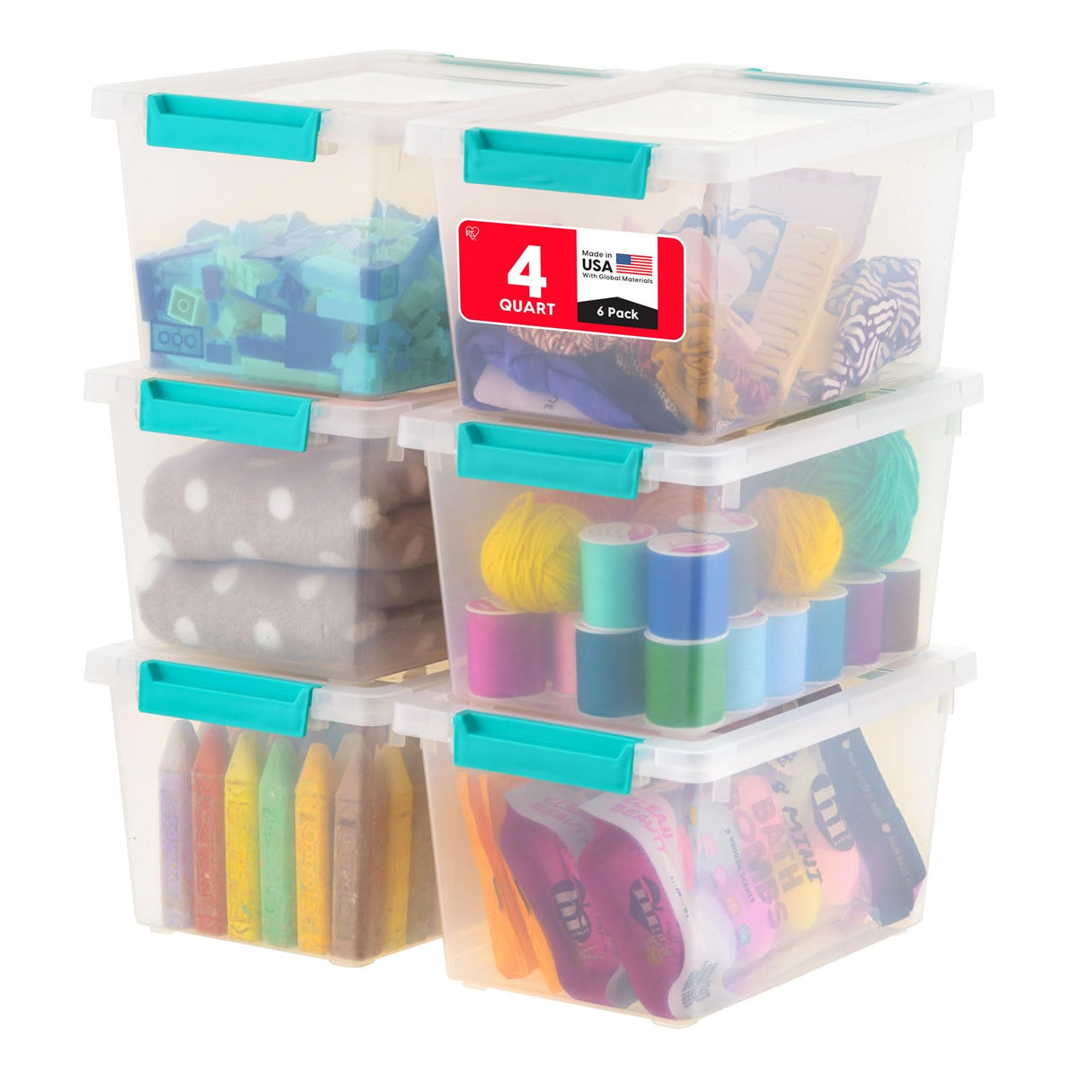 IRIS USA Storage Bins with Lids |Made in USA| 4 Qt - (6-Pack) - Clear