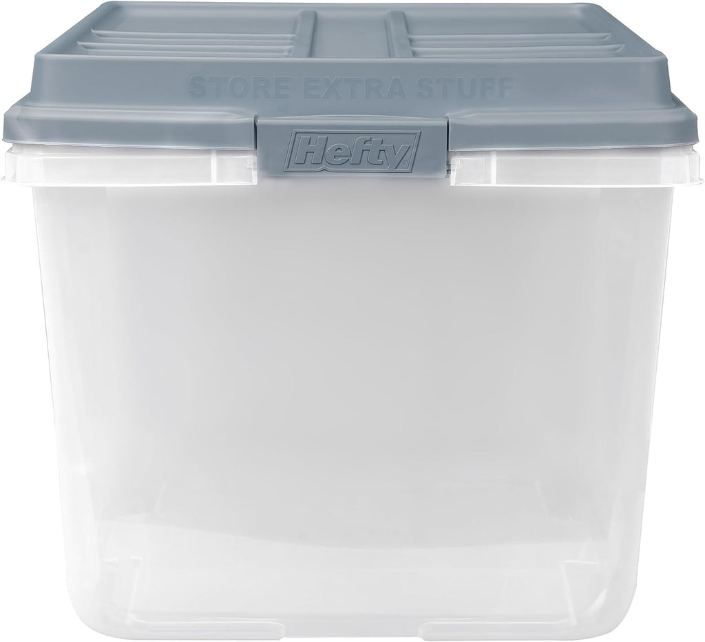 Hefty HI-RISE Stackable Storage Bins - Under Bed Storage Containers with Lids, Shoe Organizer, Plastic Storage Bins, Clear Shoe Boxes with XL Lid-Locking Latches, Durable Double Rim - 72qt (6 Pack)