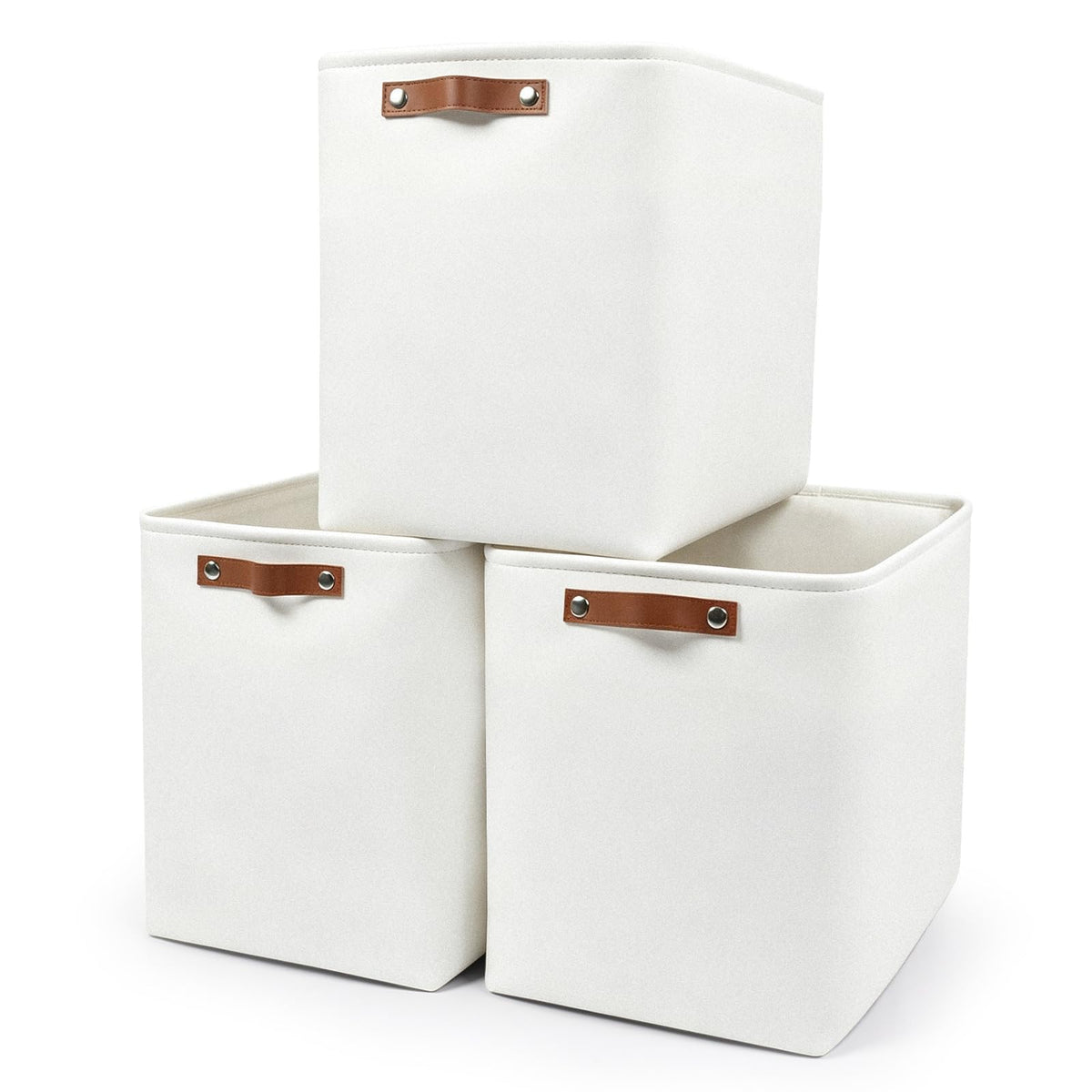 Bagnizer Storage Bins Large Fabric Storage Baskets for Shelves 3 Pack, Decorative Linen Closet Baskets with Handles for Organizing, Shelf, Clothes, Home, Office, 15x11x9.5Inches (Grey&White)