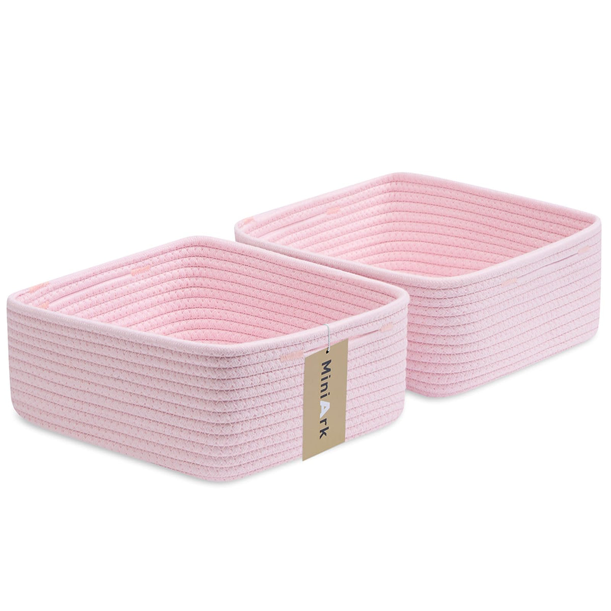 MiniArk Small Square Shallow Baskets for Organizing, 9.7x9.7x4.3 Inch Rope Woven Storage Bins for Cubes Closet, Shelves Storage, Boho Decorative Basket, 2 Packs Black