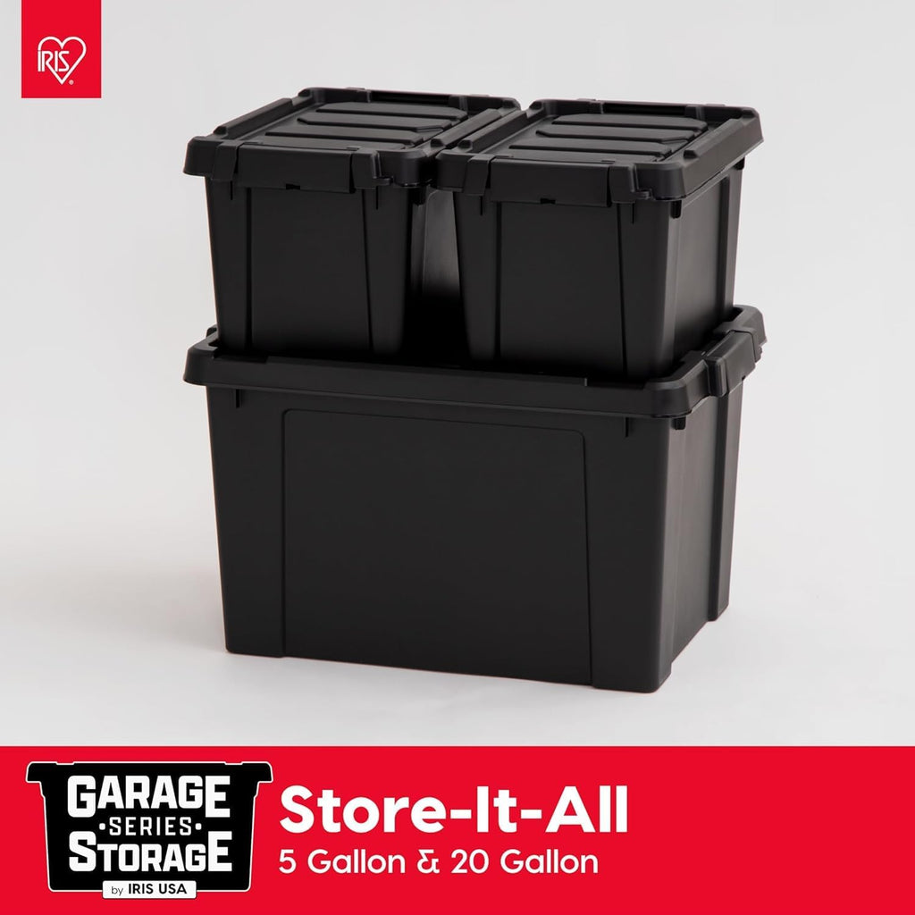 IRIS USA 6-Pack 20 Gal Heavy Duty Lockable Storage Totes with Lids, Black