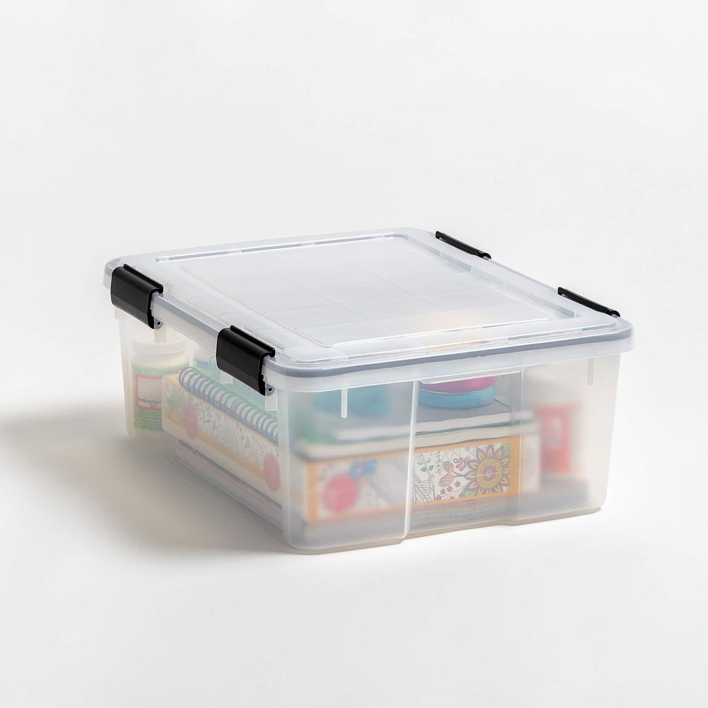 IRIS USA 6-Pack 31 Qt Storage Bins with Gasket Lids, Clear/Black