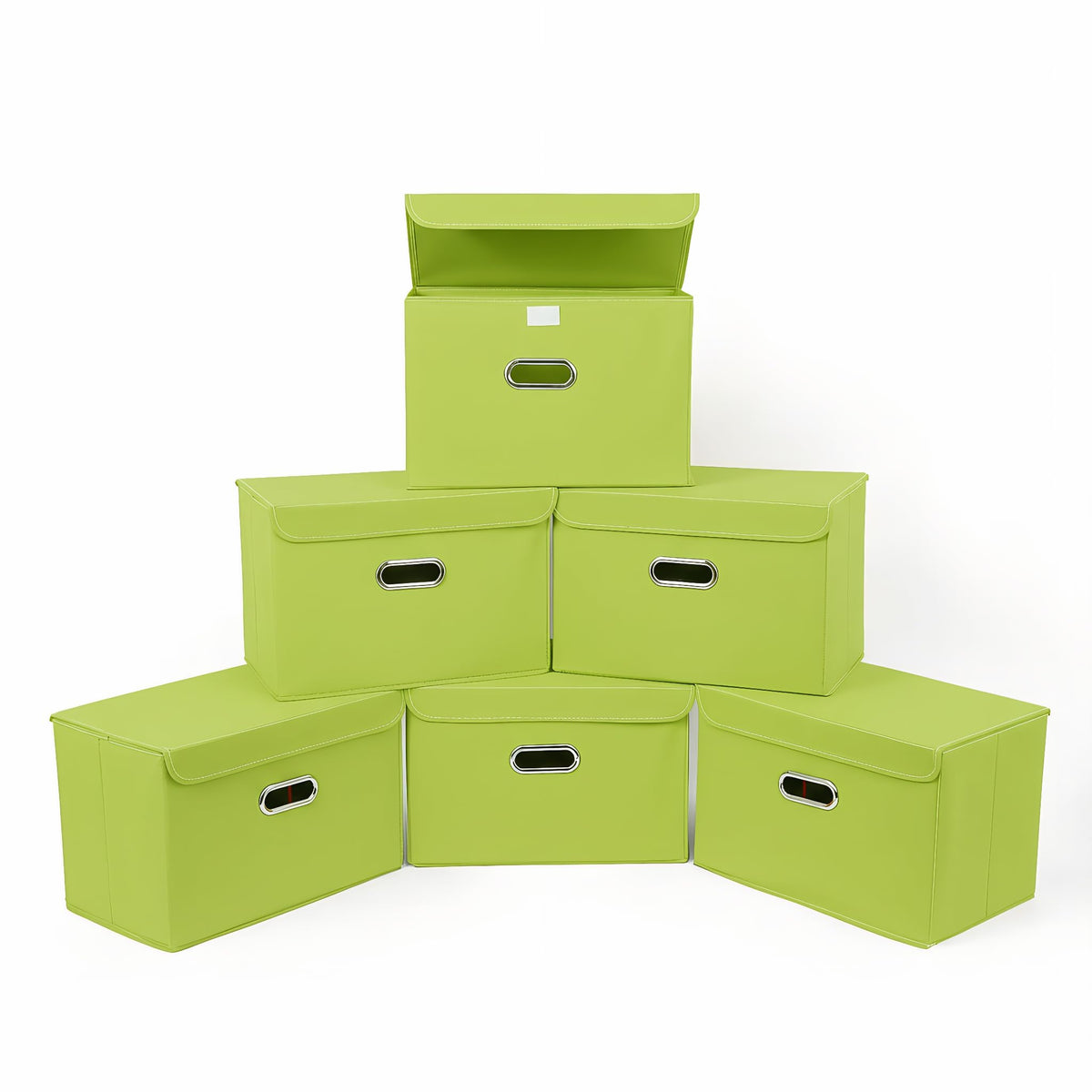 STOREONE Fabric Storage Cube Bins Foldable Organizer Container Collapsible Basket with Lids and Metal Handles, for Home, Bedroom, Closet 3 Pcs (Navy Blue)
