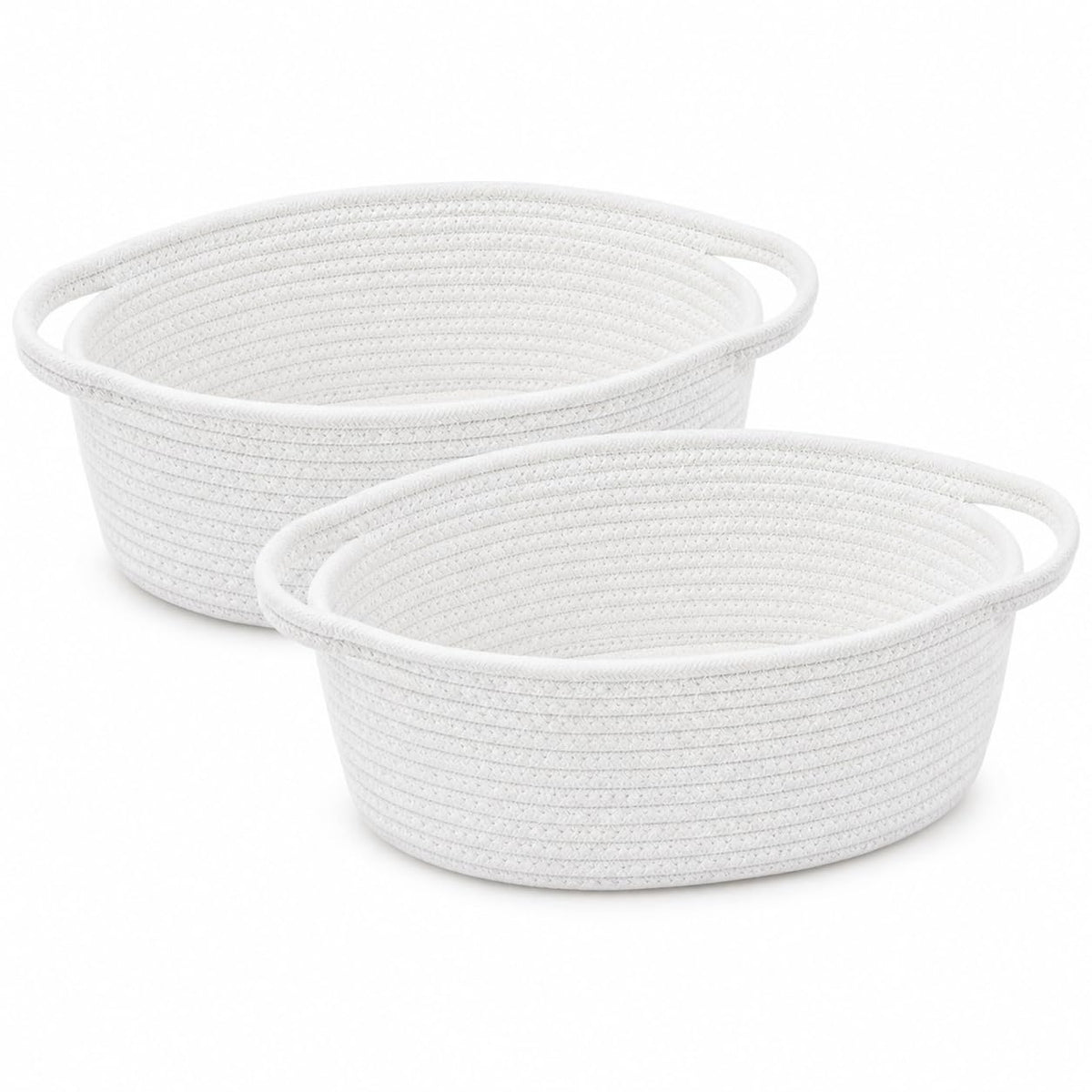 ABenkle Small Basket with Handles, Boho Decorative Rope Woven Dog Cat Toy Storage Bin Shelf Storage Organizer, Easter Christmas Gift Basket, 12"x8"x5", White