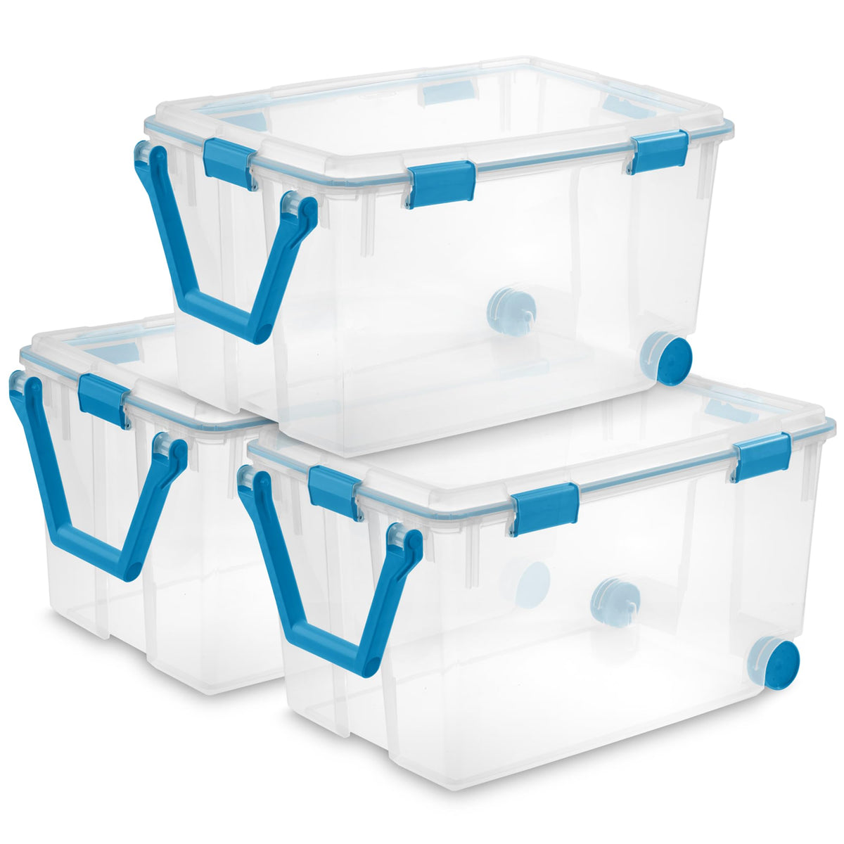 Sterilite 4-Pack 54 Quart Gasket Box, Home Storage Organizer Bins with Lids - Stackable Clear Plastic Containers for Bedroom, Bathroom, Garage, Basement, or Attic