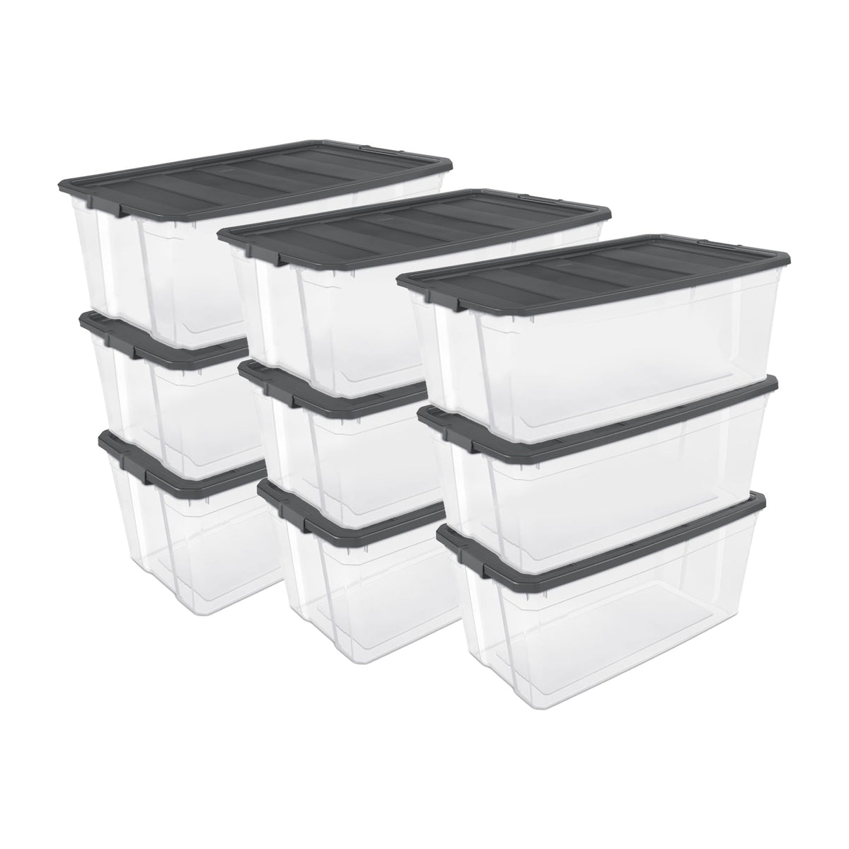 Sterilite 8-Pack Modular Stacker Box, Durable Clear Plastic Storage Bins with Latching Lids, 40 Quart - Stackable Organizing Container Boxes for Closet, Bathroom, and Office