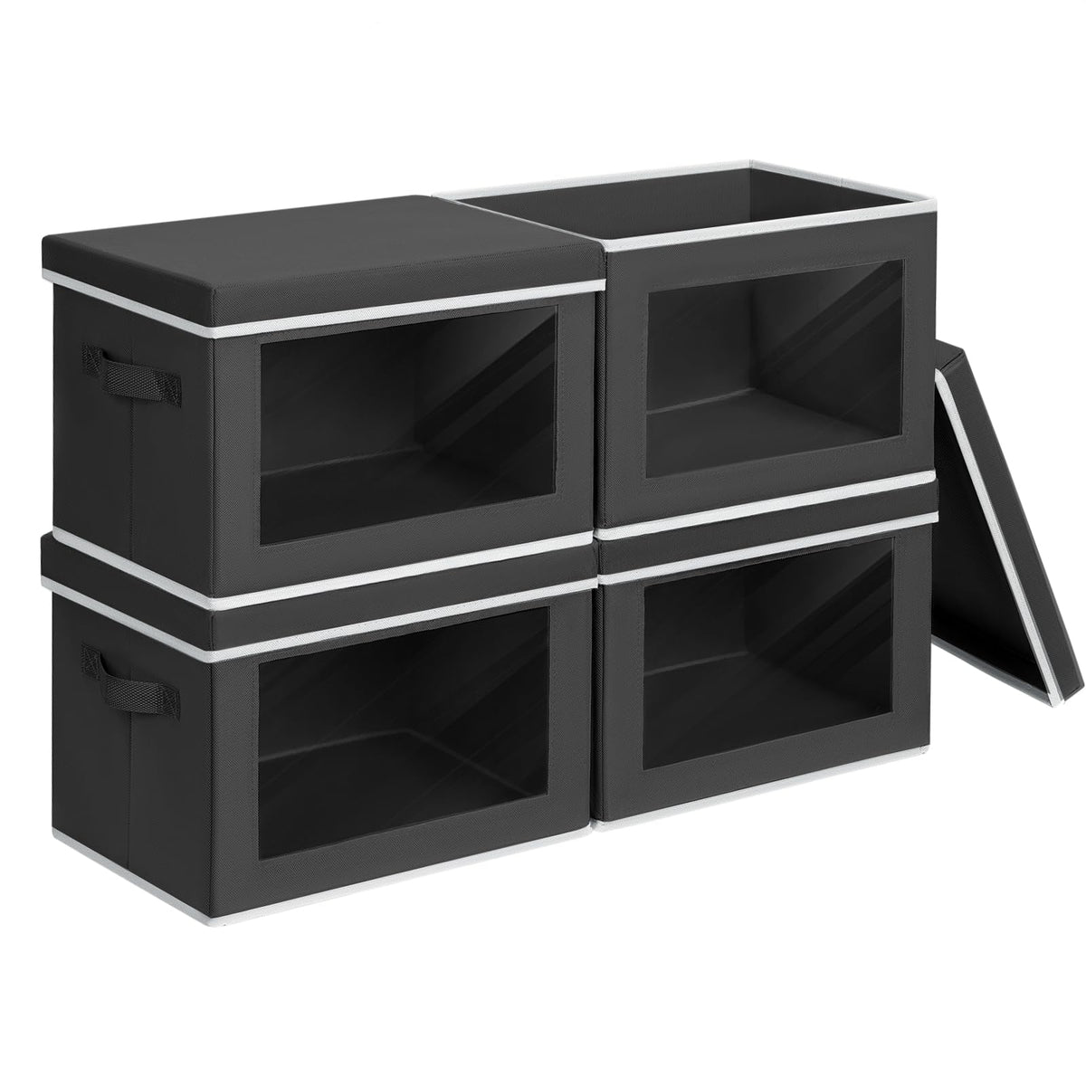 Homsorout Storage Bins with Lids - Fabric Closet Storage Bins with Window, Collapsible Baskets for Shelves 4 Pack, Home Decorative Boxes for Clothes, Closet, Office, Beige