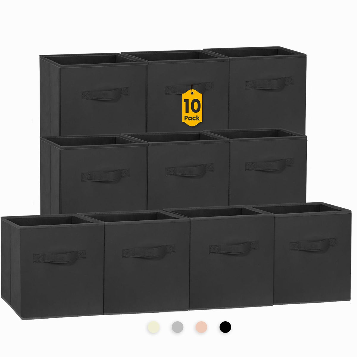Criusia Storage Cubes, 11 Inch Clothes Storage Bins for Shelves Closet (10 Pack), Fabric Collapsible Storage Bins with Dual Handles, Cubby Storage Baskets for Magazines, Dorm Essentials (Black)