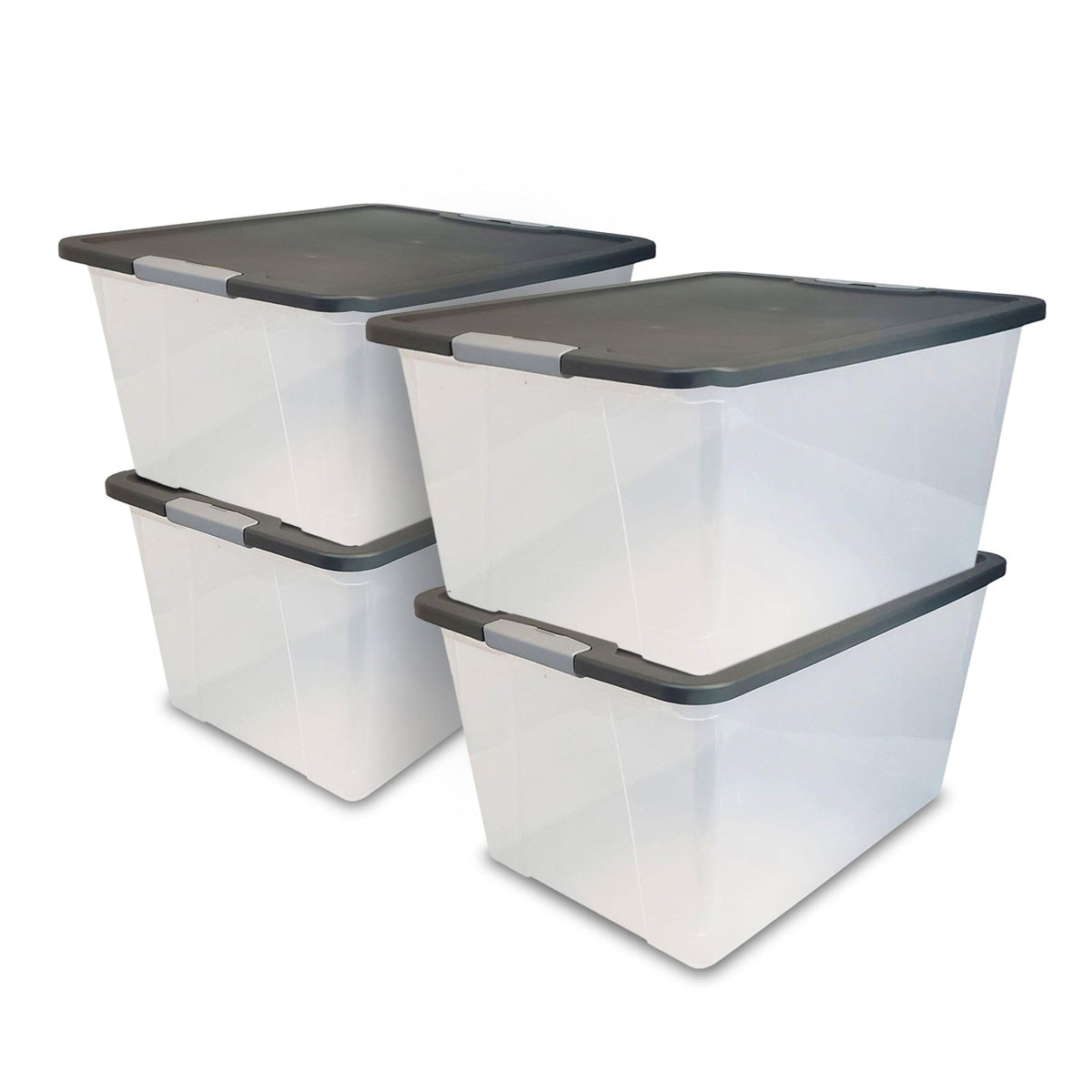 HOMZ Clear Plastic Storage Bin with Secure Latching Gray Lid, 64 Qt, 2 Pack