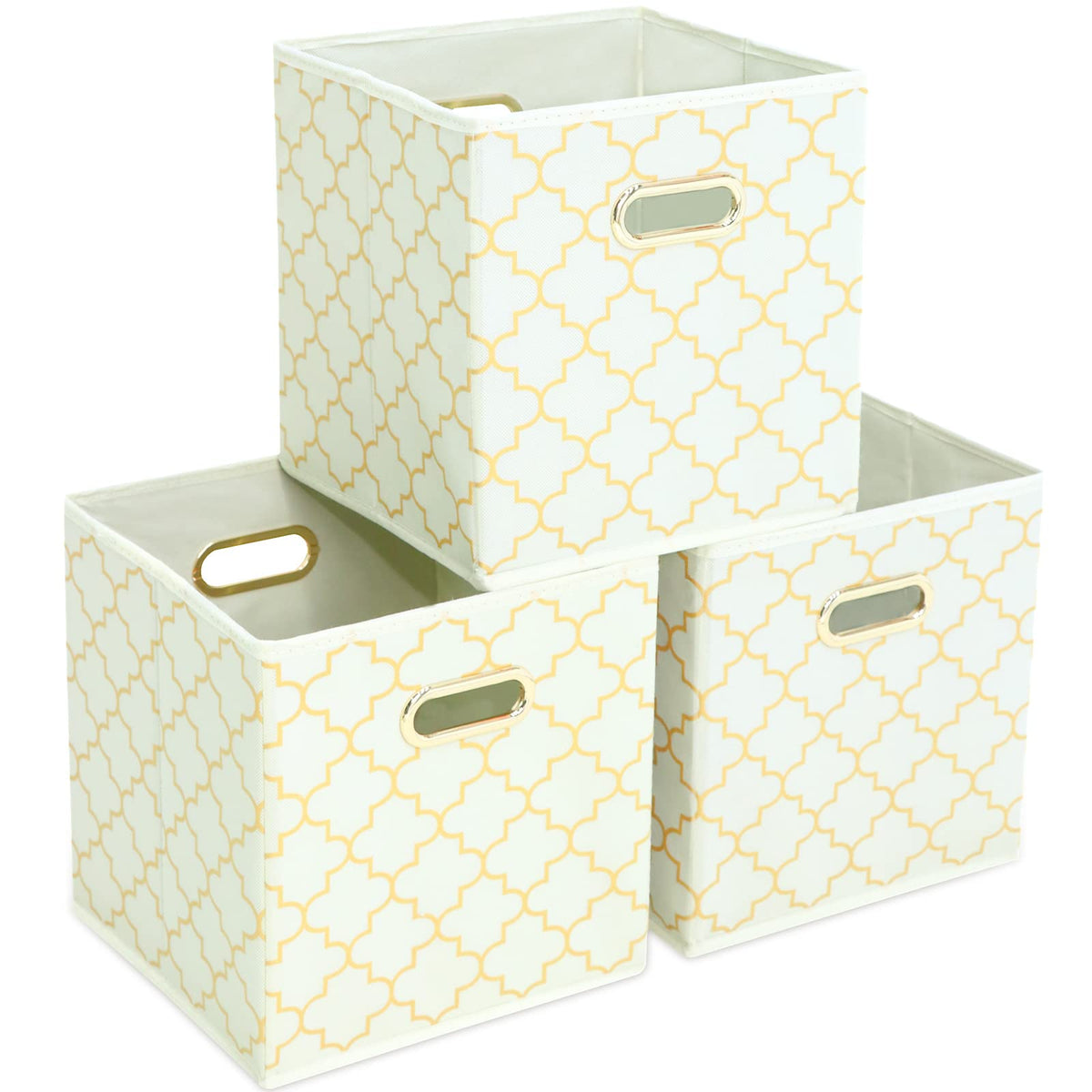 Yunkeeeper storage bins Cubes, Fabric Cube Organizer with Handle, Foldable Cube Bins for Cloth or Accessary Storage, 11x11x11, Set of 3,(Gray)