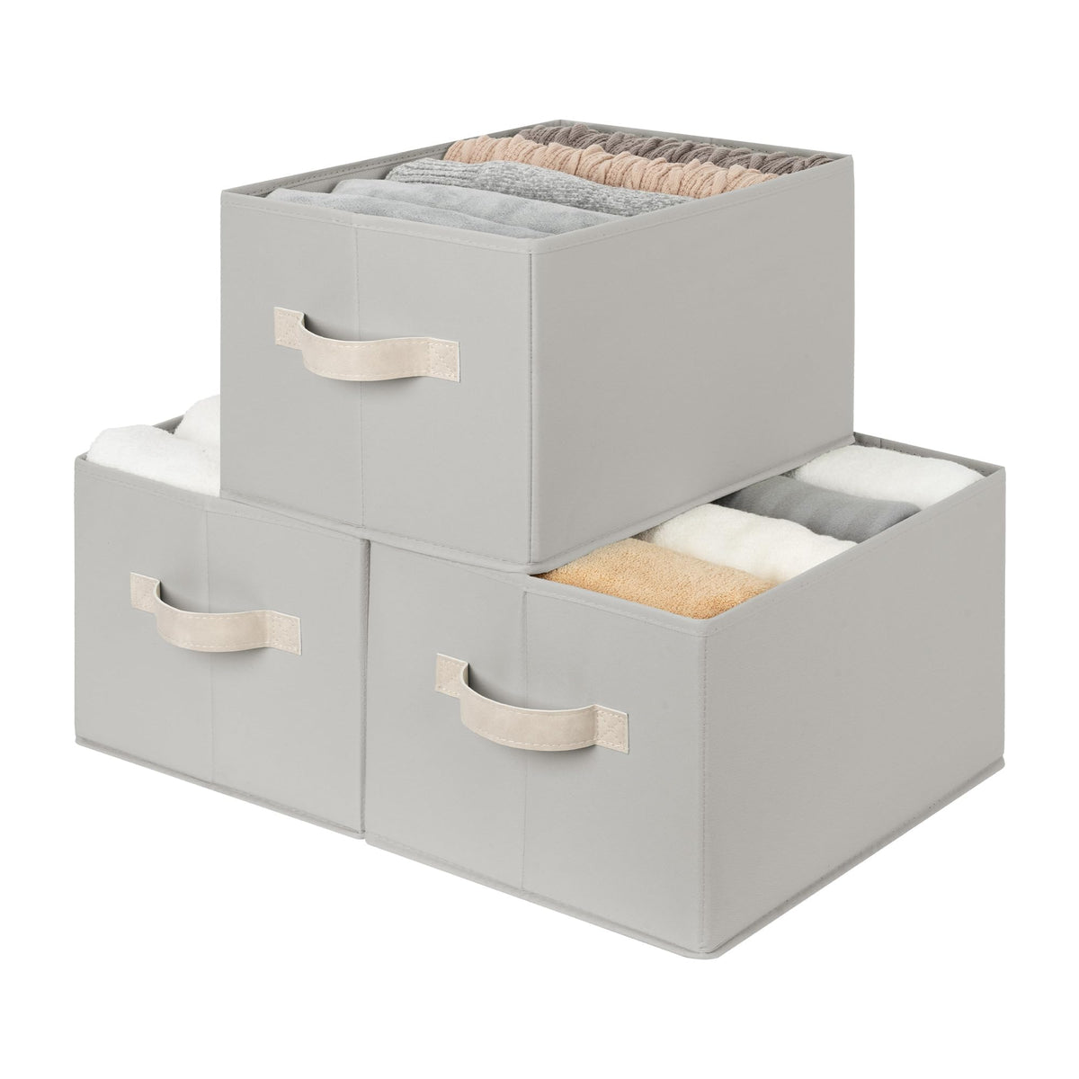 StorageWorks Shelf Organizer Bins, Beige Stripes, 3-Pack, Large