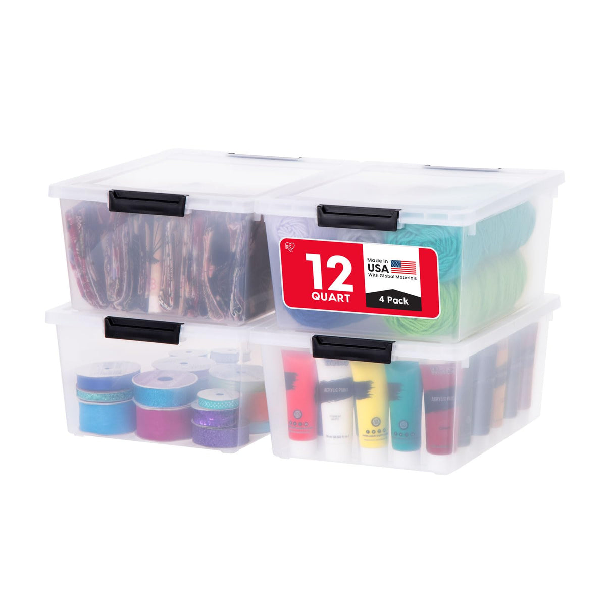 IRIS USA Storage Bins with Lids |Made in USA| 4 Qt - (6-Pack) - Clear