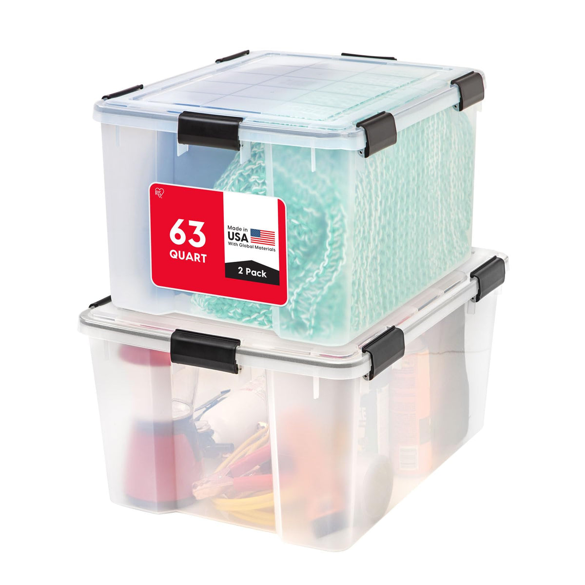 IRIS USA 6-Pack 31 Qt Storage Bins with Gasket Lids, Clear/Black