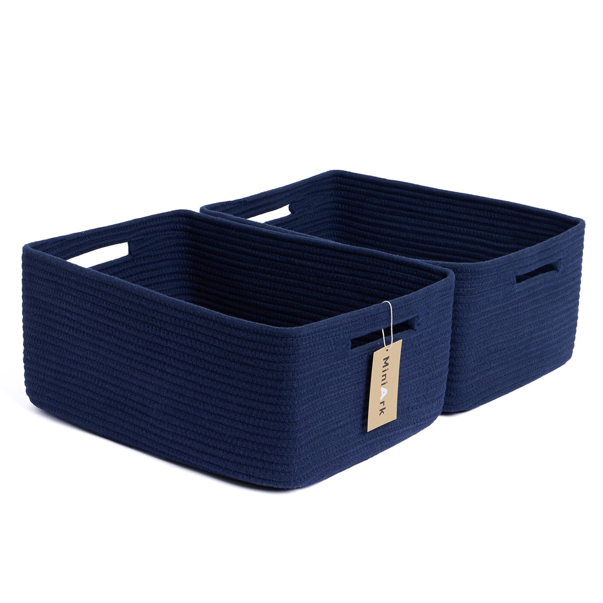 MiniArk Large Storage Baskets for Shelves, 17 x 13 x 7.5” Closet Organizers Bins for Clothes Blanket Towels, Baby Nursery, Toy Baskets Box, Woven Rope Baskets, 2 Packs Gradient Brown