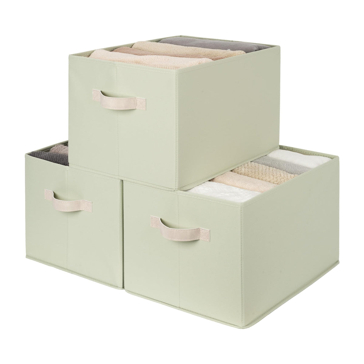StorageWorks Shelf Organizer Bins, Beige Stripes, 3-Pack, Large