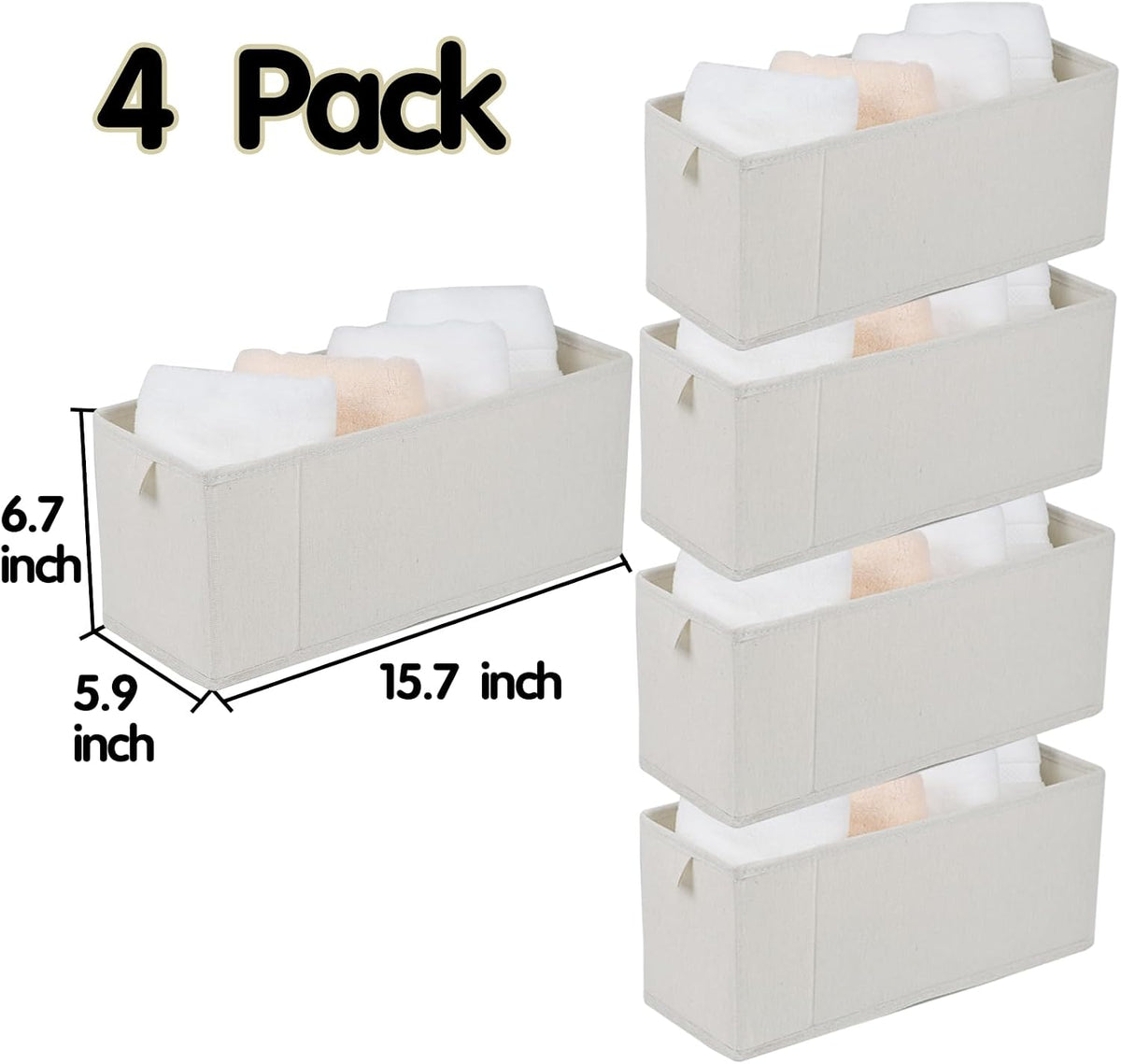 Narrow Fabric Storage Bins, 4 Pack Foldable Storage Baskets for Shelves, Decorative Linen Closet Organizers and Storage, Storage Box Container for Organizing Clothes Toy Pantry Wardrobe Closet