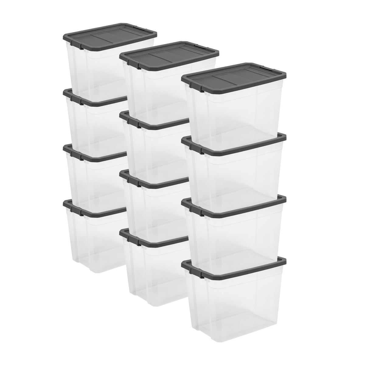 Sterilite 8-Pack Modular Stacker Box, Durable Clear Plastic Storage Bins with Latching Lids, 40 Quart - Stackable Organizing Container Boxes for Closet, Bathroom, and Office