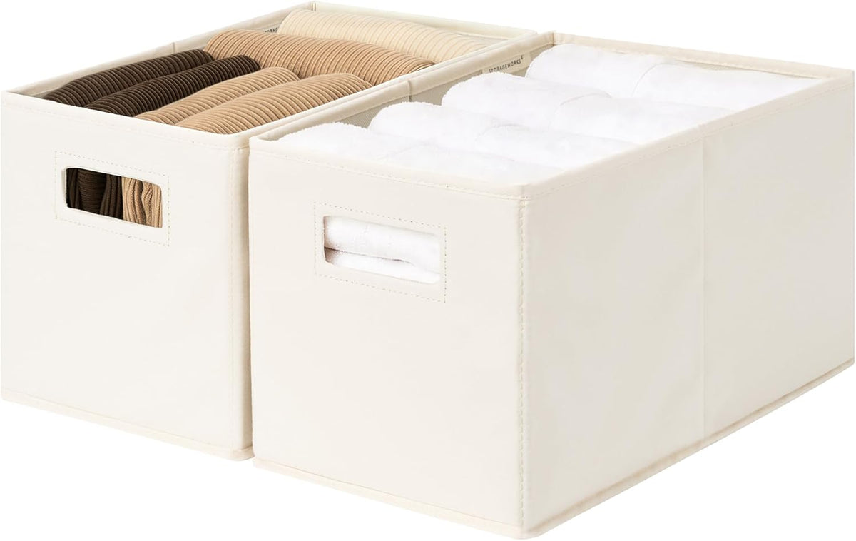 StorageWorks Fabric Storage Bins for Shelves, Medium, 2-Pack, Ivory