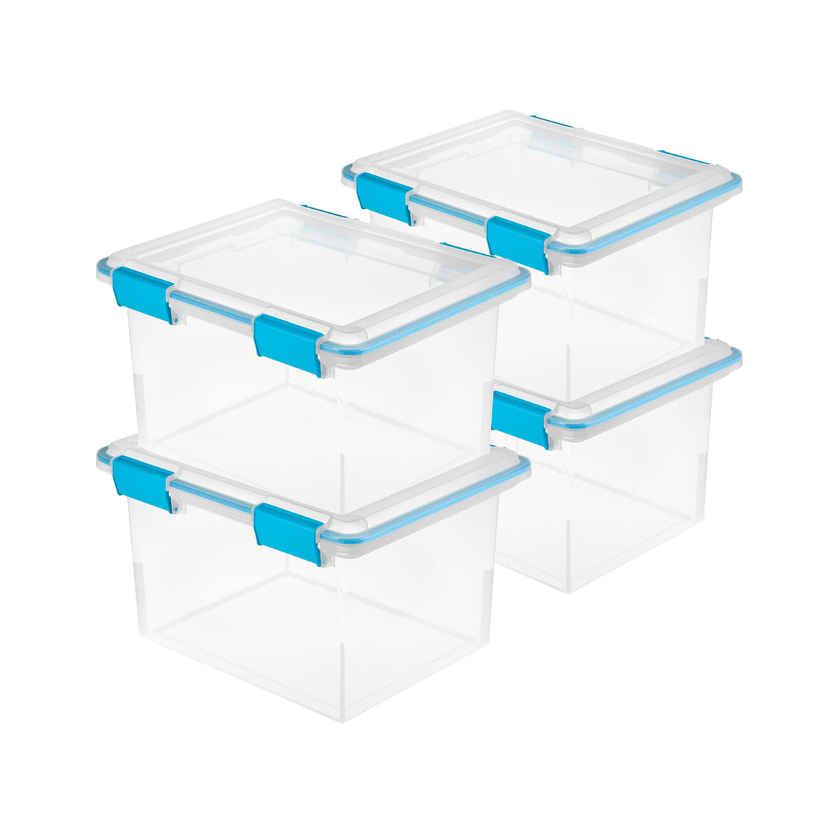 Sterilite 4-Pack 54 Quart Gasket Box, Home Storage Organizer Bins with Lids - Stackable Clear Plastic Containers for Bedroom, Bathroom, Garage, Basement, or Attic