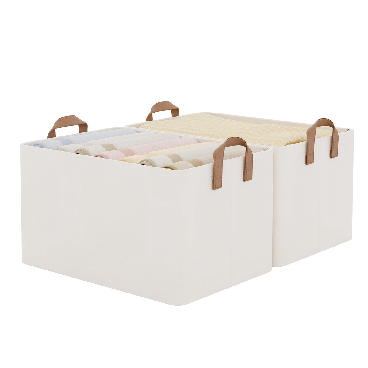 StorageWorks Linen Closet Organizers, Fabric Storage Bin, Beige, 2-Pack