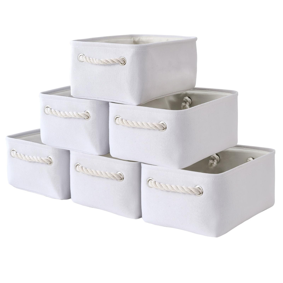 TheWarmHome Storage Basket for Organizing - Medium 3 Pack 14x10x7 inch Fabric Storage Cubes for Shelves with Rope, Collapsible Storage Bin for Organizer Closet Cloth Gift Toy (White & Jean Blue)