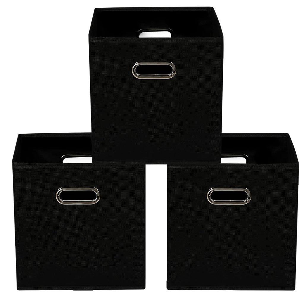 Yunkeeeper storage bins Cubes, Fabric Cube Organizer with Handle, Foldable Cube Bins for Cloth or Accessary Storage, 11x11x11, Set of 3,(Gray)