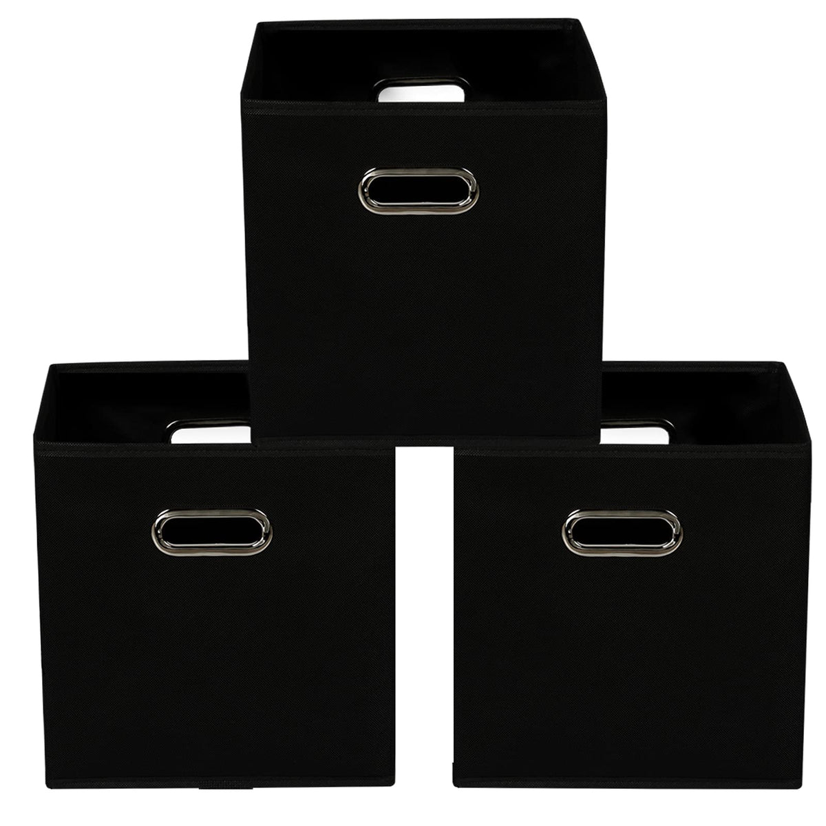 Yunkeeeper storage bins Cubes, Fabric Cube Organizer with Handle, Foldable Cube Bins for Cloth or Accessary Storage, 11x11x11, Set of 3,(Gray)