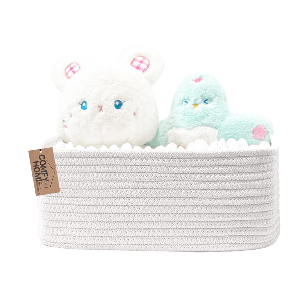 COMFY-HOMI Cotton Rope Woven Basket with Handles for Shelves,Toys,Book, Cloth Storage Baskets Bin for Organizing- 1 PCSToy Decorative Organizer for Living Room, Bathroom