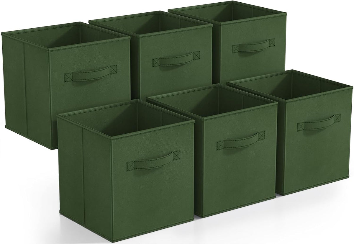 Sorbus Fabric Storage Cubes, 6-Pack Foldable Bins (11 Inch, Dark Green)