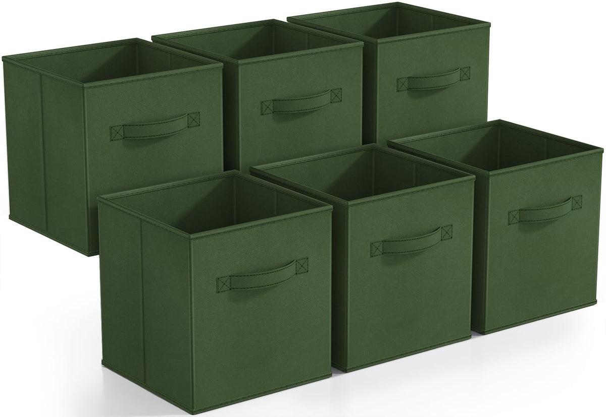 Sorbus Fabric Storage Cubes, 6-Pack Foldable Bins (11 Inch, Dark Green)