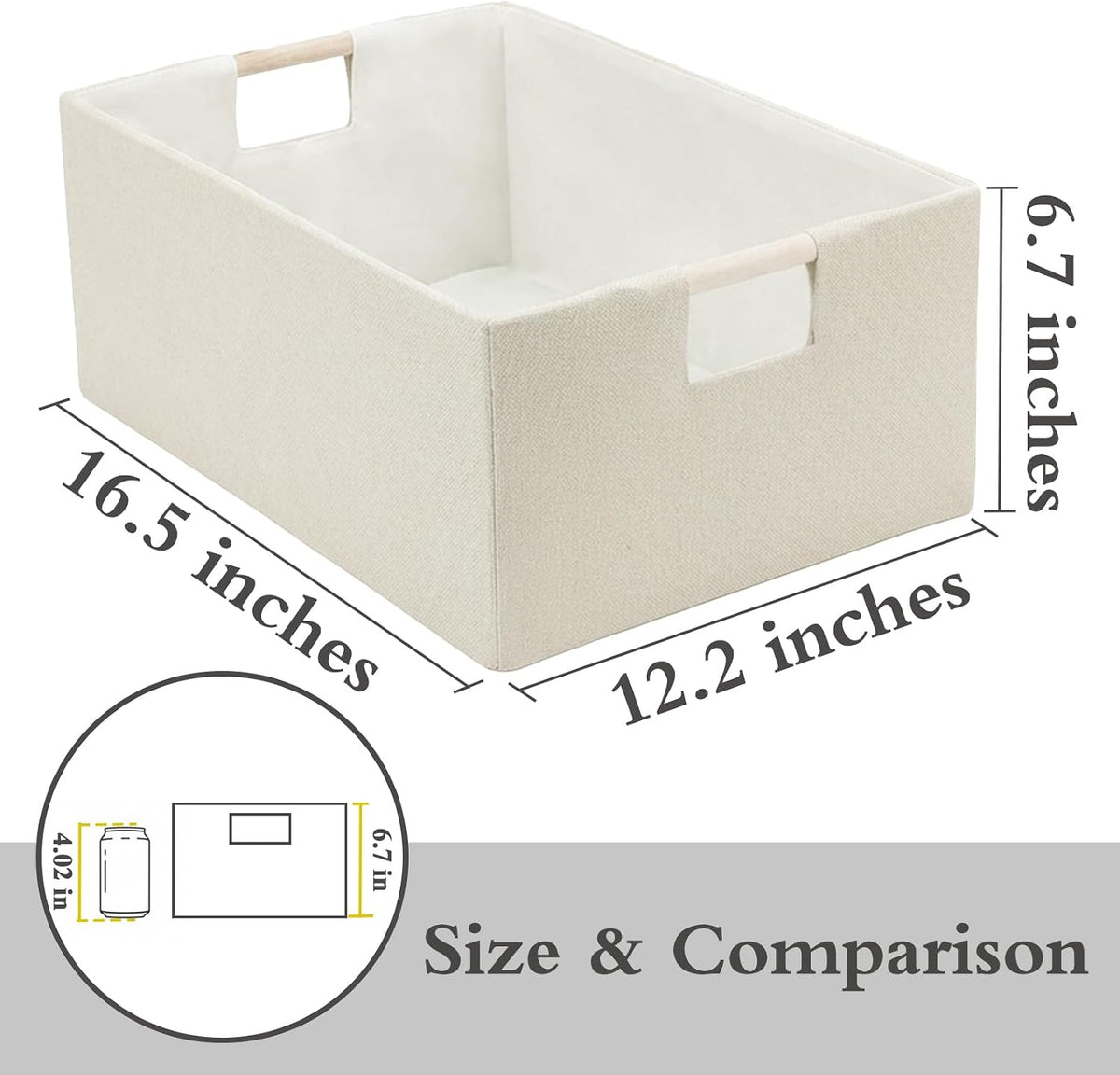 Foldable Fabric Storage Cubes, Cloth Storage Baskets with Wooden Handles, Shelf Closet Organizer Bins, Rectangular Linen Storage Boxes for Decor, 16.5 x 12.2 x 6.7 Inches