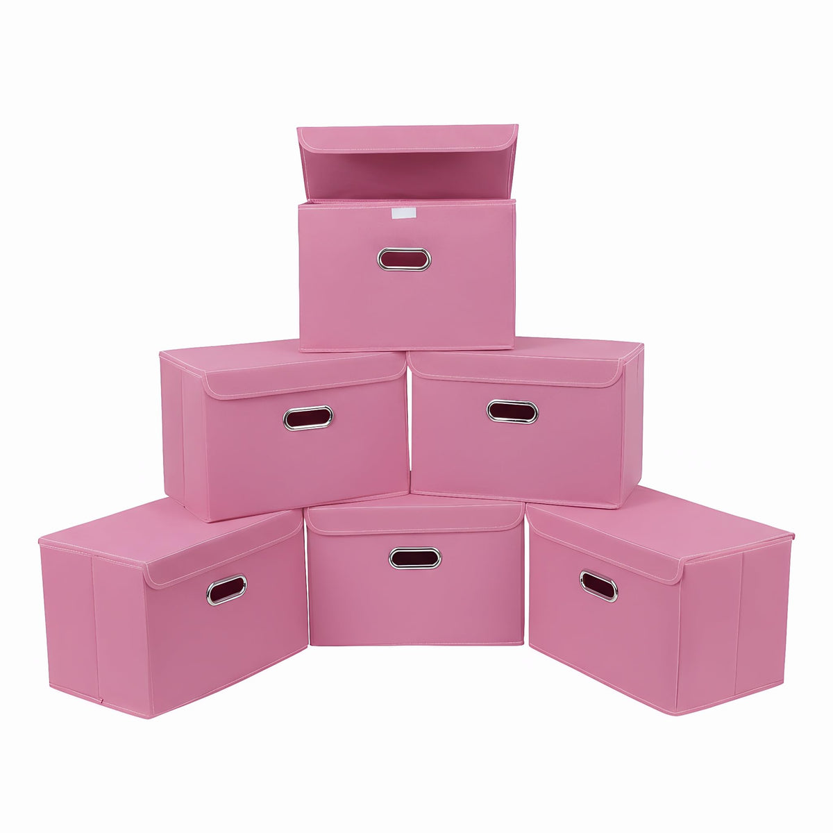 STOREONE Fabric Storage Cube Bins Foldable Organizer Container Collapsible Basket with Lids and Metal Handles, for Home, Bedroom, Closet 3 Pcs (Navy Blue)
