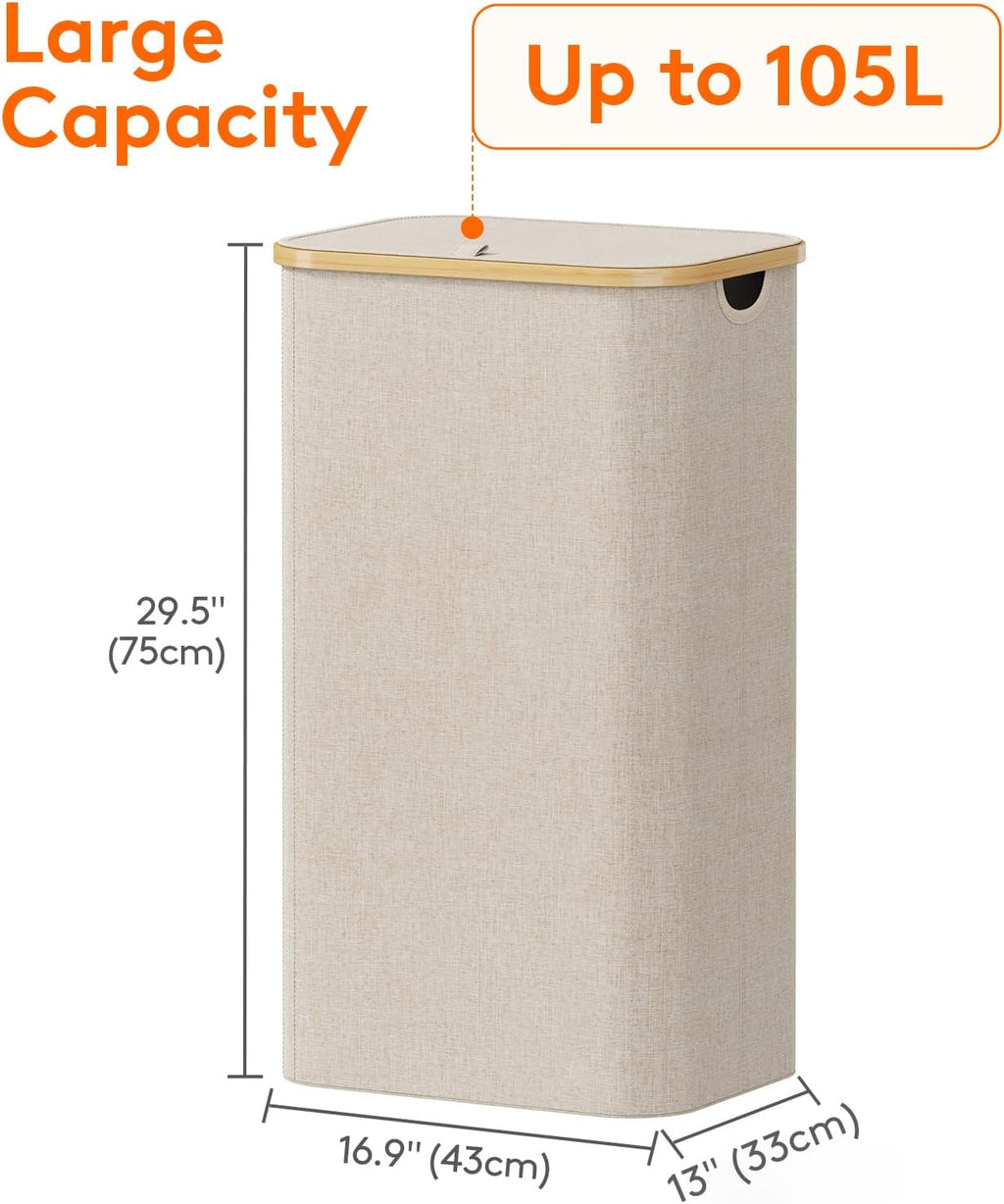 Lifewit 105L Large Laundry Basket with Lid, Removable Bags, Beige