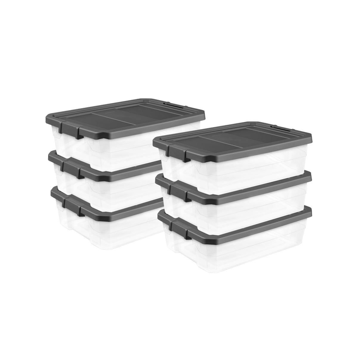 Sterilite 8-Pack Modular Stacker Box, Durable Clear Plastic Storage Bins with Latching Lids, 40 Quart - Stackable Organizing Container Boxes for Closet, Bathroom, and Office