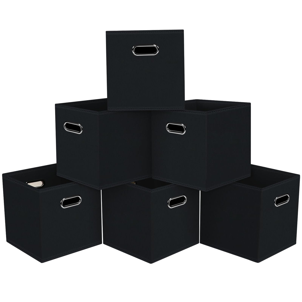 Black Foldable Storage Cubes Bins , Fabric Storage Box Cubes Organizer Baskets with Dual Handles for Home Organizer (Black)