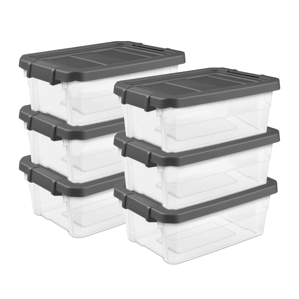 Sterilite 8-Pack Modular Stacker Box, Durable Clear Plastic Storage Bins with Latching Lids, 40 Quart - Stackable Organizing Container Boxes for Closet, Bathroom, and Office