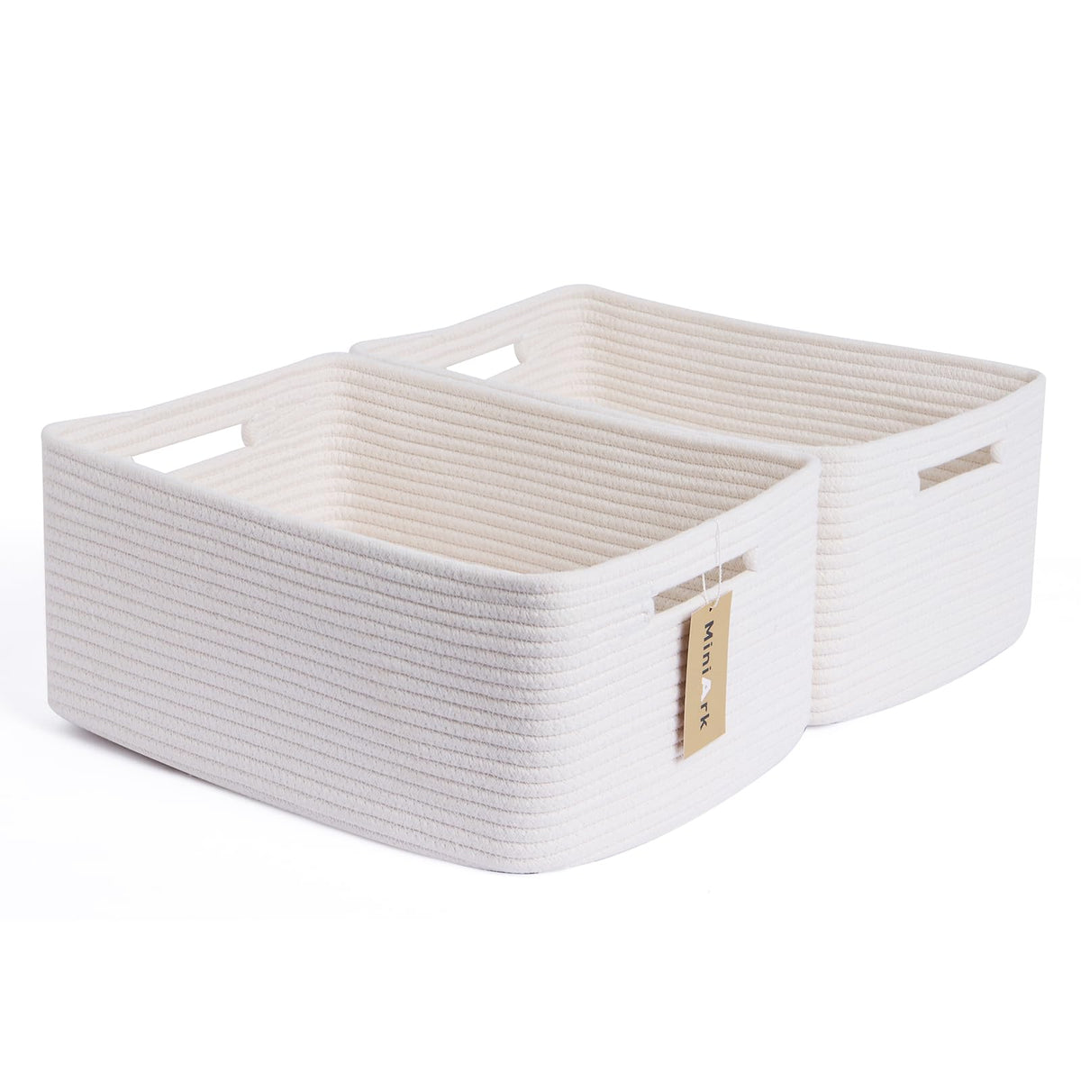 MiniArk Large Storage Baskets for Shelves, 17 x 13 x 7.5” Closet Organizers Bins for Clothes Blanket Towels, Baby Nursery, Toy Baskets Box, Woven Rope Baskets, 2 Packs Gradient Brown