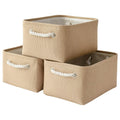 TheWarmHome Storage Basket for Organizing - Medium 3 Pack 14x10x7 inch Fabric Storage Cubes for Shelves with Rope, Collapsible Storage Bin for Organizer Closet Cloth Gift Toy (White & Jean Blue)