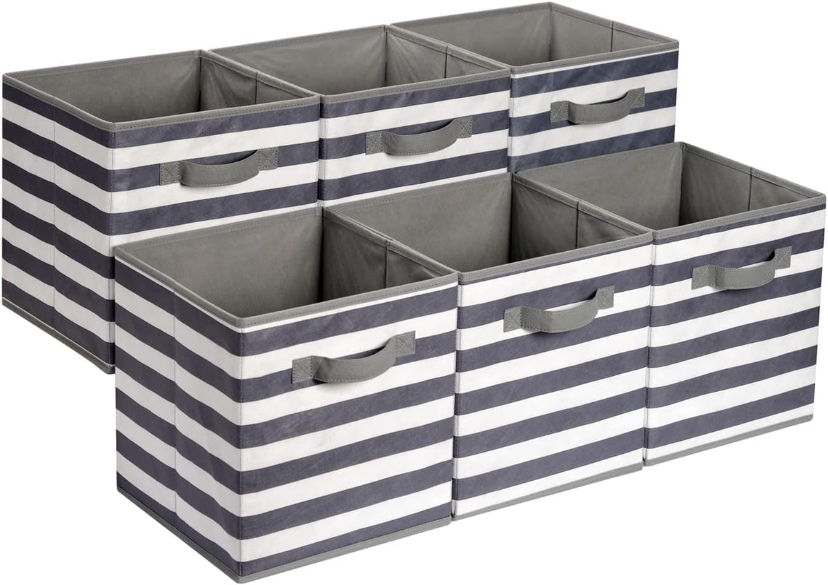 Amazon Basics Collapsible Fabric Storage Bins with Handles, Cube Organizer, Lightweight Fabric, 10.5"x10.5"x11", Brown, 6-Pack