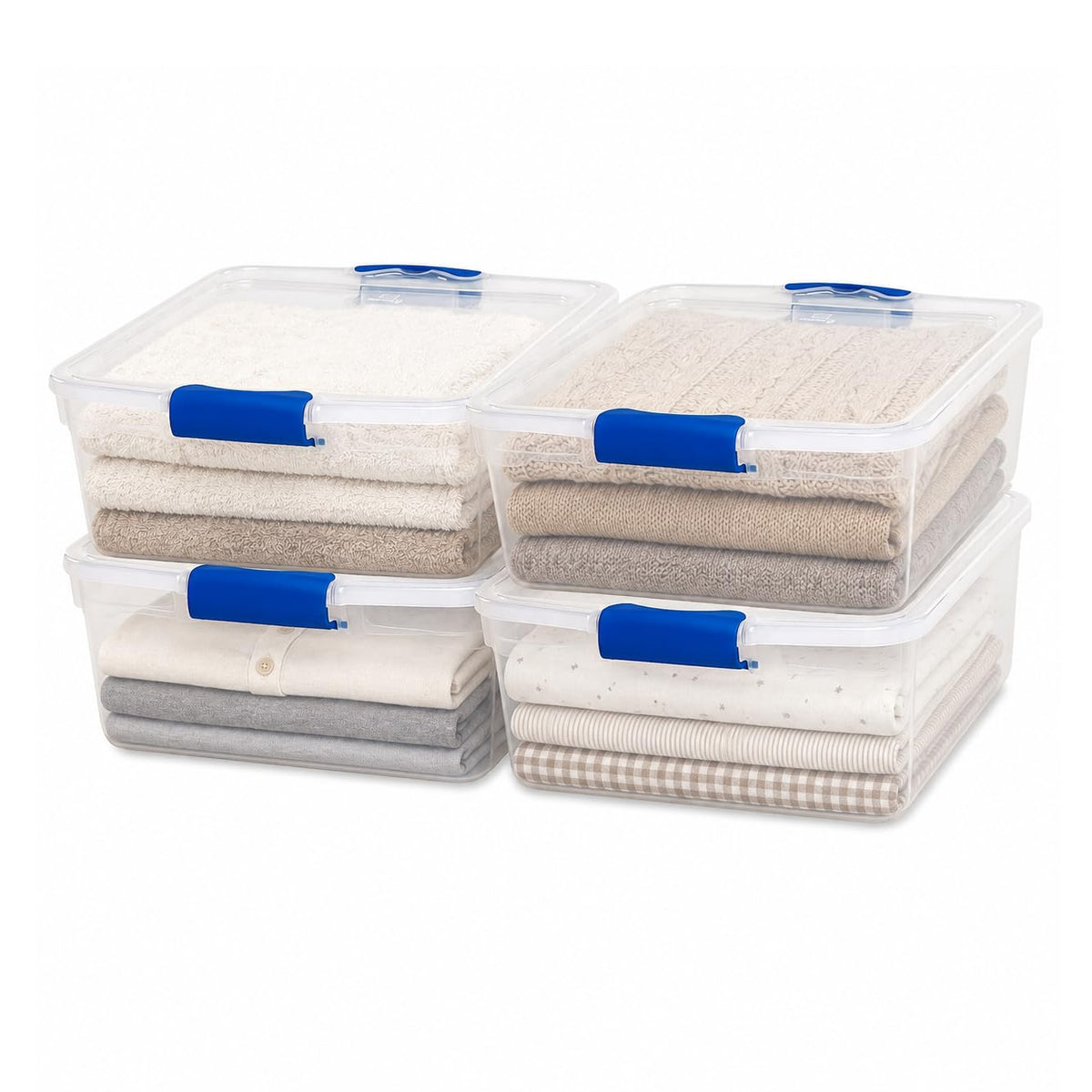 HOMZ Clear Plastic Storage Bins w/Latching Lid, 66 Qt, Gray Latch, 2 Pack