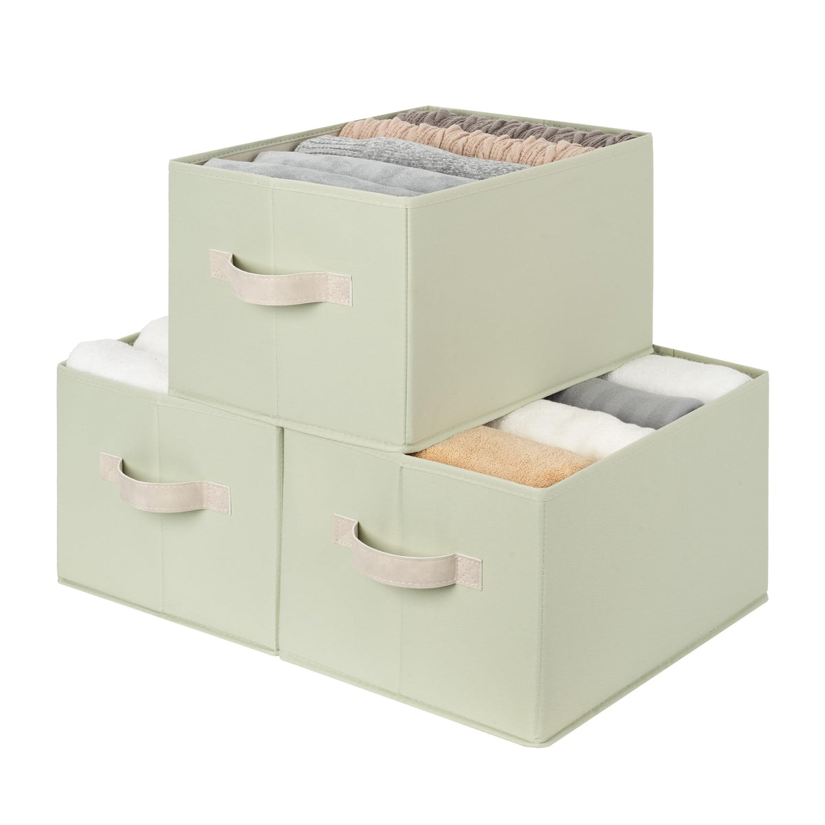 StorageWorks Shelf Organizer Bins, Beige Stripes, 3-Pack, Large