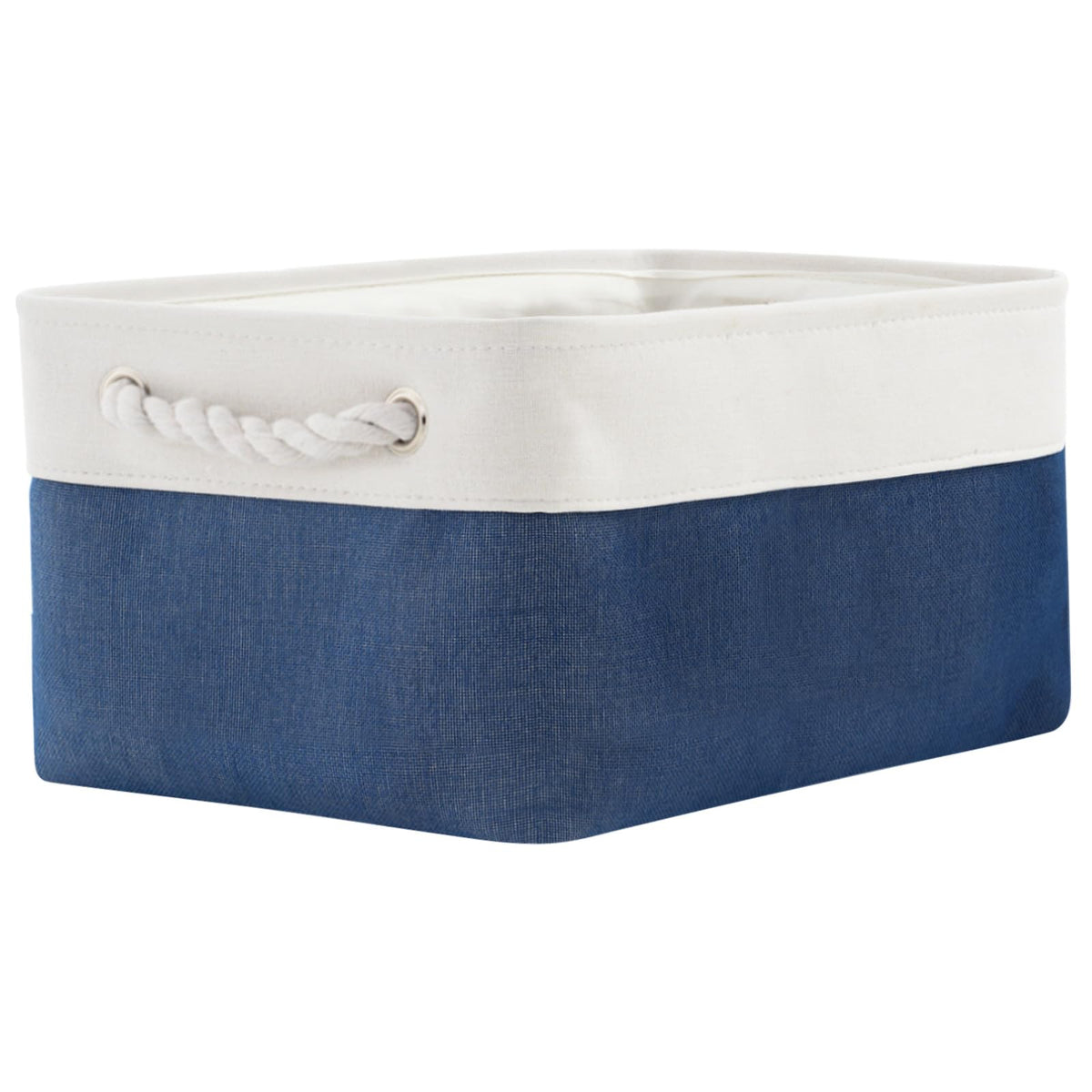 TheWarmHome Storage Basket for Organizing - Medium 3 Pack 14x10x7 inch Fabric Storage Cubes for Shelves with Rope, Collapsible Storage Bin for Organizer Closet Cloth Gift Toy (White & Jean Blue)