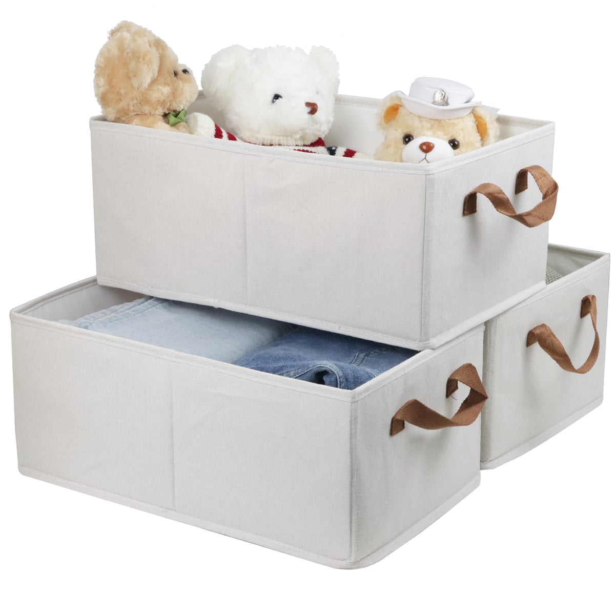 Fordonral Pack of 3 Large Capacity Storage Bins Closet Organizer System, Sturdy Foldable Storage Boxes for Organizing Clothing, Sheets, Toys, Books - Shelf Organizer Shelves Basket Storage Bin