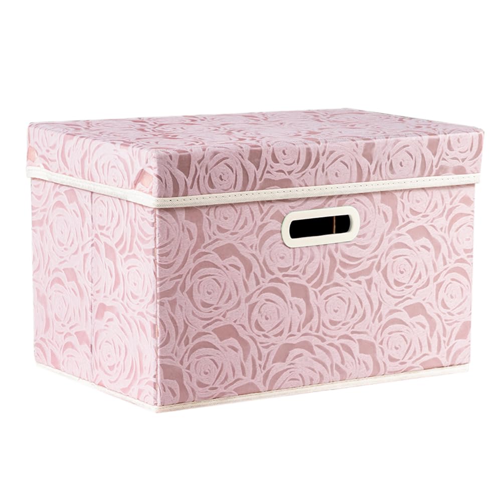 PRANDOM Larger Collapsible Storage Cubes with Lids Fabric Decorative Storage Bins Boxes Organizer Containers Baskets with Cover Handles for Bedroom Closet Living Room Blue 17.7x11.8x11.8 Inch 3 Pack